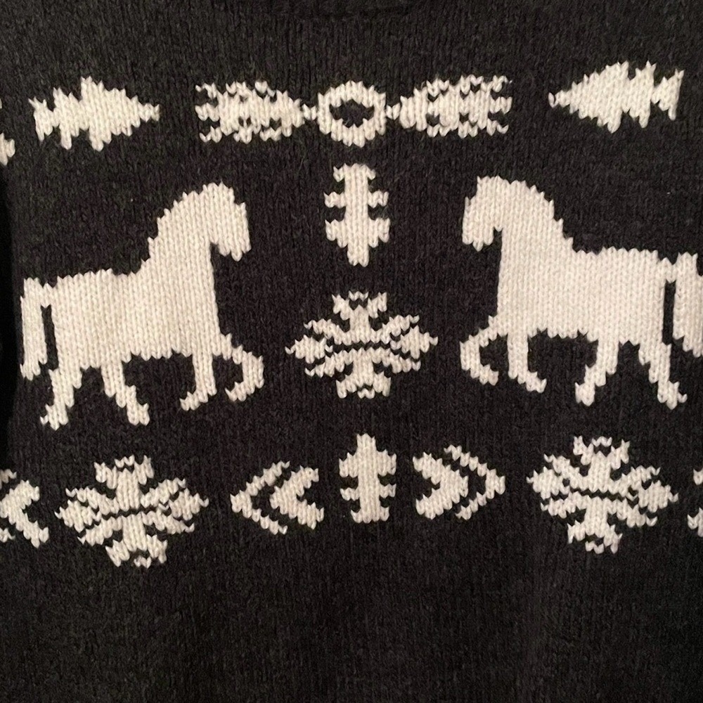 Sundance Women's Charcoal Gray White Spirited Horse Fair Isle Sweater Size XS - Picture 3 of 6